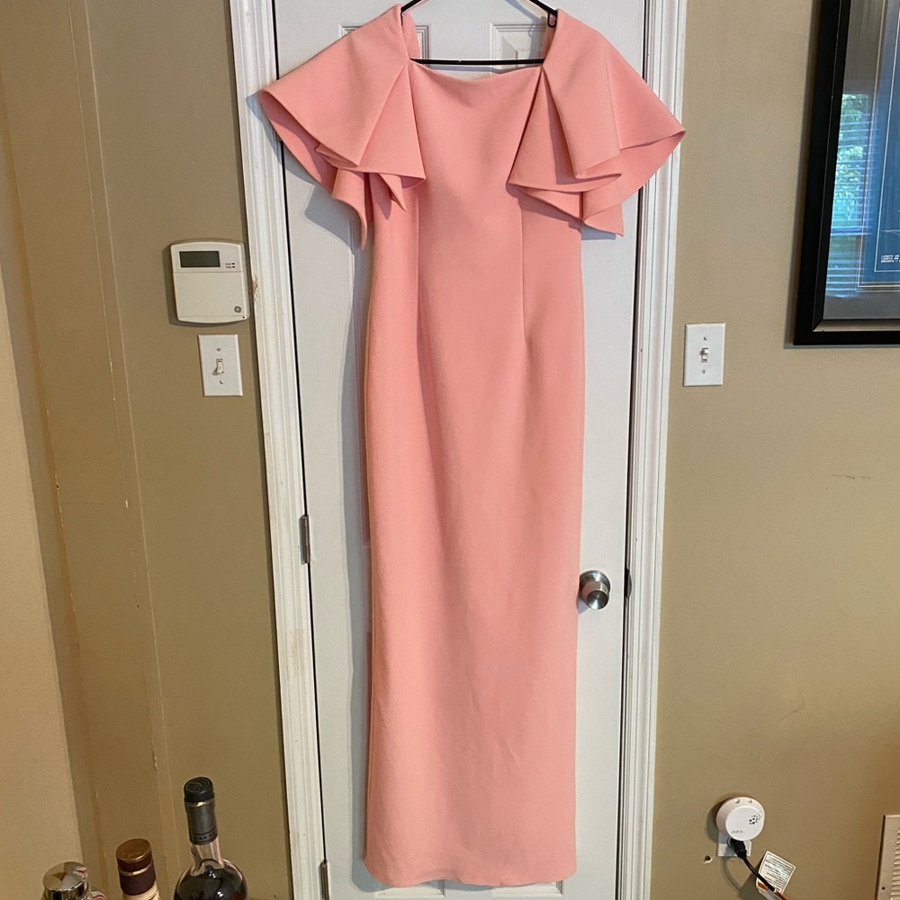 SAFIYAA Eve Stretch Crepe Draped Sleeve Column Dress 10 - Picture 9 of 16